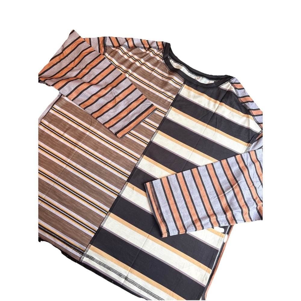 Womens Oversized Striped Shirt Color Block Crew Neck Casual Loose Fit‎ Large